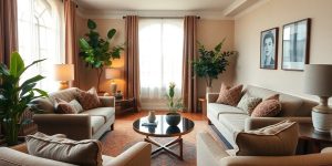 Mobila moderna intr-un living primitor si confortabil.