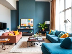 Interior de living modern cu decor atractiv și stilat.