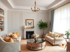 Living room cu culori armonioase în decor.