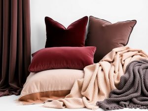 Texturi textile interioare, draperii, perne decorative