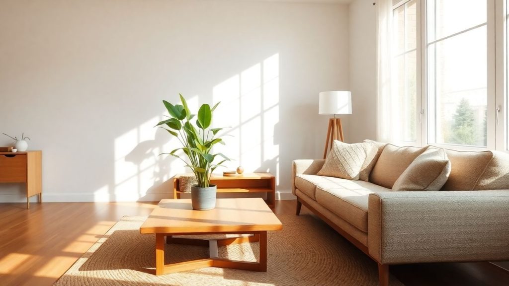 Mobilier eco-friendly într-o locuință modernă.