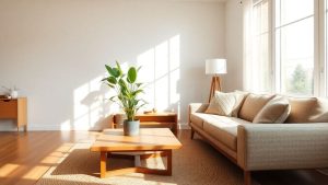 Mobilier eco-friendly într-o locuință modernă.