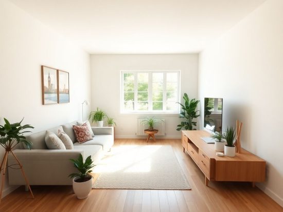 Cameră de zi ordonată cu mobilier modern